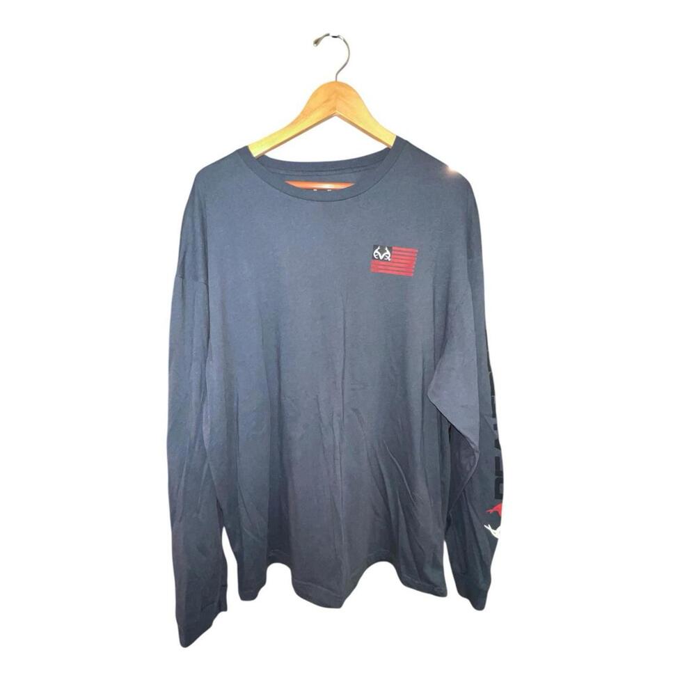 Realtree Men's Long Sleeved Crewneck‎ Blue Graphic Design T Shirt Size XXL